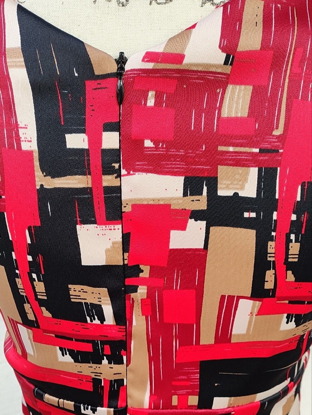 Rabbit Rabbit Rabbit Red, Black & Tan Abstract V‑Neck Sheath Dress - Picture 7 of 10
